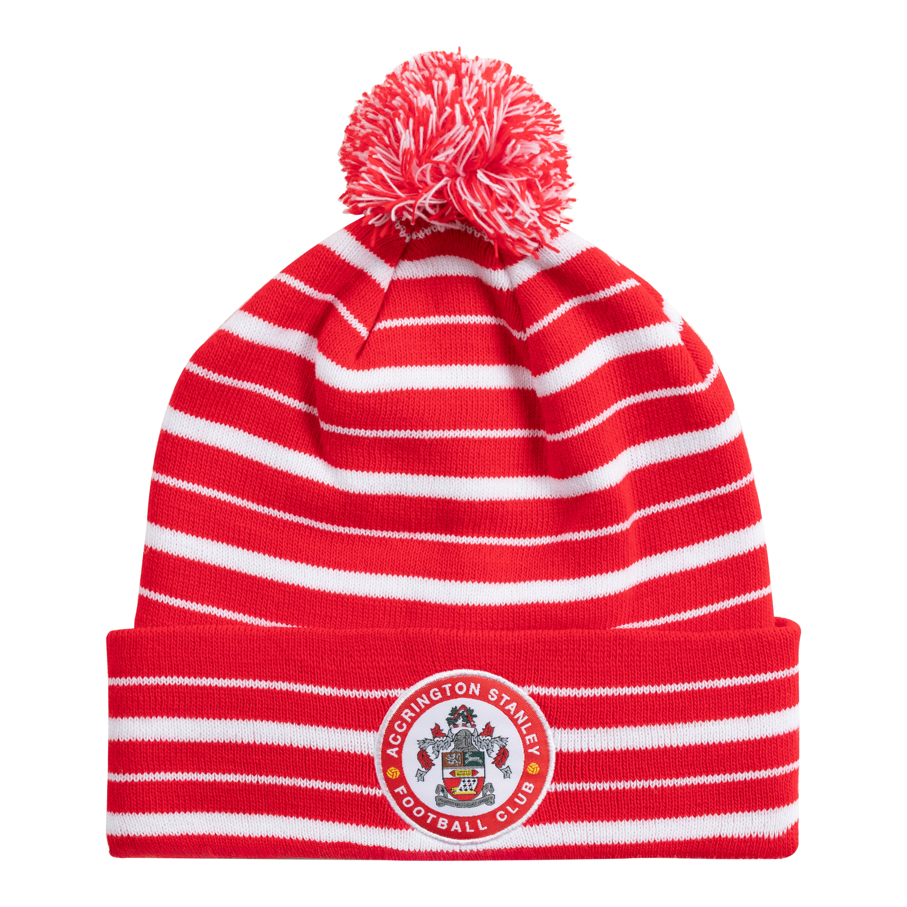 Bobble Hat - Red & White Stripe with Crest