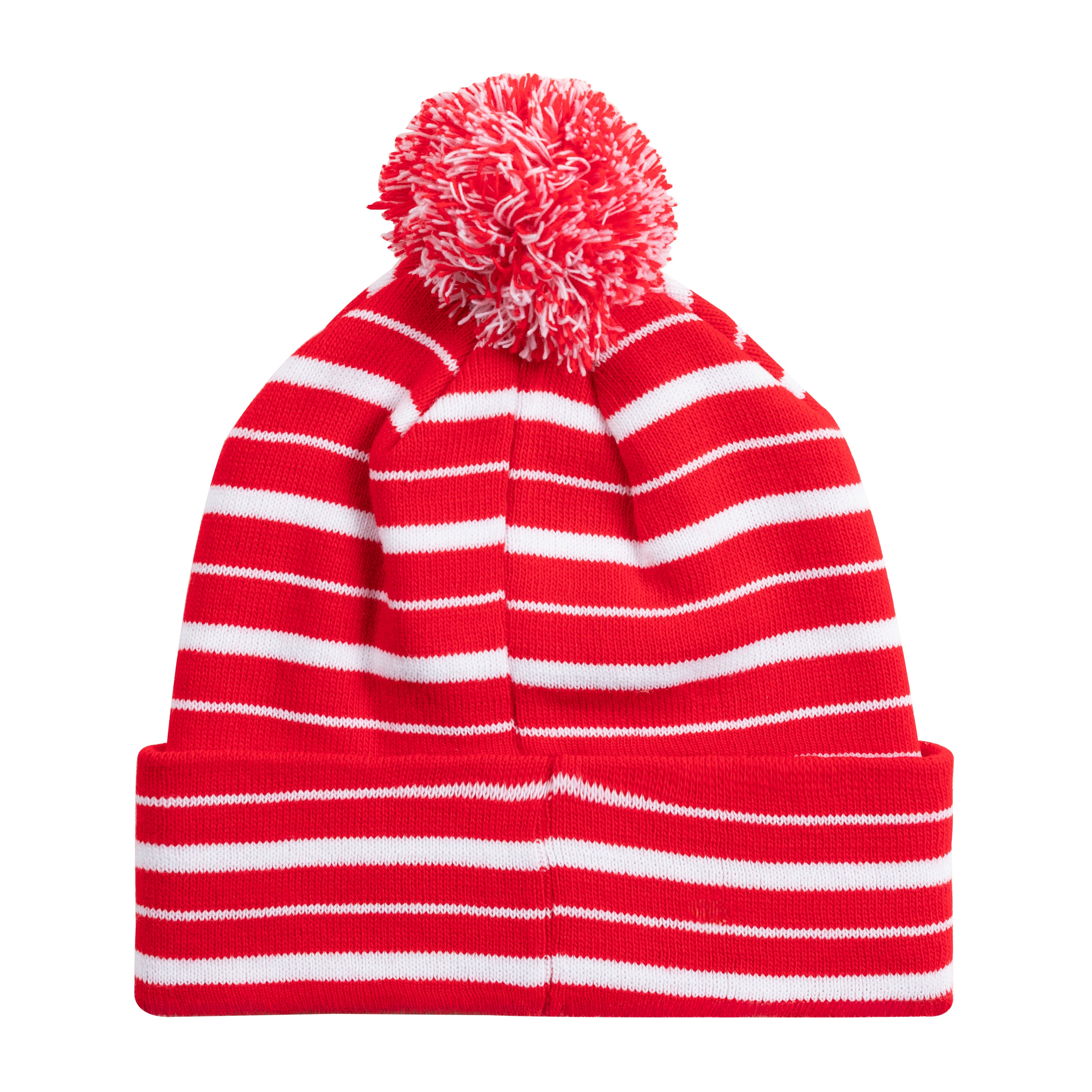 Bobble Hat - Red & White Stripe with Crest
